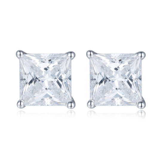 Princess Cut Earrings- 925 SILVER with GOLD PLATED, CZ STONE EARRINGS